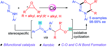 Graphical abstract: Expedient cobalt-catalyzed stereospecific cascade C–N and C–O bond formation of styrene oxides with hydrazones