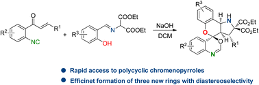 Graphical abstract: Cascade reaction of o-enoyl arylisocyanide and o-hydroxy aromatic aldimine: diastereoselective access to a polycyclic spirobenzoxazine chromeno[4,3-b]pyrrole derivative