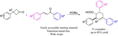 Graphical abstract: KOtBu-promoted Michael/aldol/ring-opening cascade reaction of cyclobutanones with chalcones