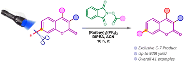 Graphical abstract: Visible-light-driven site-selective alkylation of the benzo core of coumarins