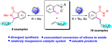 Graphical abstract: Synthesis of 2-arylethenesulfonyl fluorides and isoindolinones: Ru-catalyzed C–H activation of nitrones with ethenesulfonyl fluoride