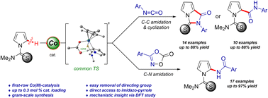 Graphical abstract: Cp*Co(iii)-catalyzed thiocarbamate-directed C–H aminocarbonylation, amination, and cascade annulation of pyrroles