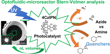 Graphical abstract: Stern–Volmer analysis of photocatalyst fluorescence quenching within hollow-core photonic crystal fibre microreactors