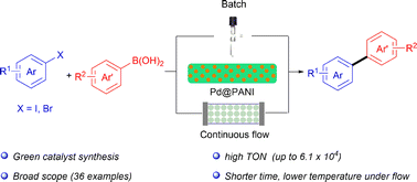 Graphical abstract: A palladium polyaniline complex: a simple and efficient catalyst for batch and flow Suzuki–Miyaura cross-couplings