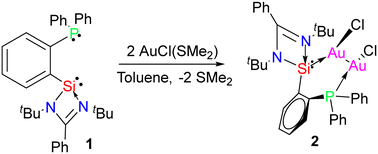 Graphical abstract: A neutral vicinal silylene/phosphane supported six-membered C2PSiAu2 ring and a silver(i) complex