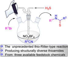 Graphical abstract: Preparation of thioamides from alkyl bromides, nitriles, and hydrogen sulfide through a thio-Ritter-type reaction