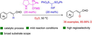 Graphical abstract: Site-selective deuteration at the α-position of enals by an amine and bis(phenylsulfonyl)methane co-catalyzed H/D exchange reaction
