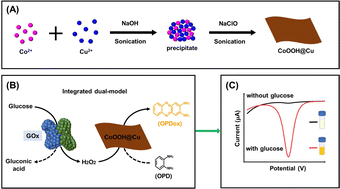 Graphical abstract: Colorimetric and electrochemical integrated dual-mode detection of glucose by utilizing CoOOH@Cu nanosheets as peroxidase mimetics
