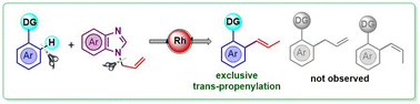 Graphical abstract: N-Allylbenzimidazole as a strategic surrogate in Rh-catalyzed stereoselective trans-propenylation of aryl C(sp2)–H bond