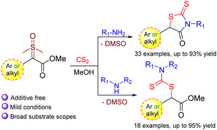 Graphical abstract: Catalyst- and additive-free syntheses of rhodanine and S-alkyl dithiocarbamate derivatives from sulfoxonium ylides