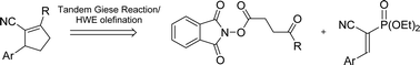 Graphical abstract: Synthesis of cyclopent-1-enecarbonitriles via a tandem Giese/HWE reaction initiated by visible light