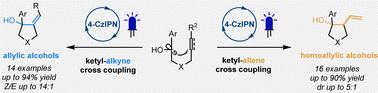 Graphical abstract: Visible-light induced metal-free intramolecular reductive cyclisations of ketones with alkynes and allenes