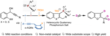 Graphical abstract: Brønsted acid-mediated tandem cyclization of triarylphosphines and in situ generated ortho-alkynyl quinone methides: access to heterocyclic quaternary phosphonium salts