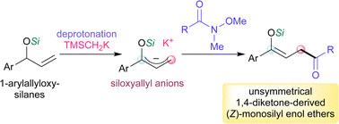 Graphical abstract: Regio- and diastereoselective synthesis of unsymmetrical 1,4-diketone-derived (Z)-monosilyl enol ethers via siloxyallylpotassium intermediates