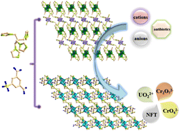 Graphical abstract: Two coordination polymers as multi-responsive luminescent sensors for the detection of UO22+, Cr(vi), and the NFT antibiotic