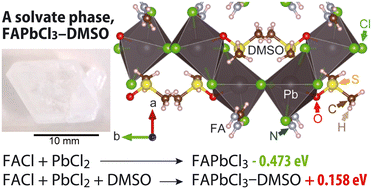 Graphical abstract: Crystal structure of formamidinium–lead–chloride–dimethyl sulfoxide and phase relationship of related crystalline systems