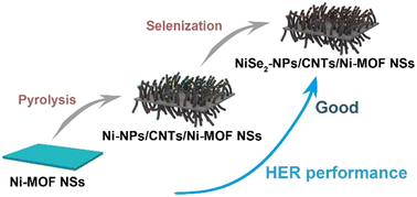 Graphical abstract: Nanostructured catalyst assembled from CNTs, NiSe2 nanoparticles, and 2D Ni-MOF nanosheets for electrocatalytic hydrogen evolution reaction
