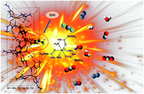 Graphical abstract: Exoergic pathways triggered by O/H radicals in different metallic carbohydrazide perchlorates (M2+ = Mn2+, Fe2+, Co2+, Ni2+, Zn2+ and Cd2+)