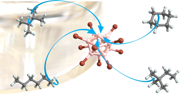 Graphical abstract: Binding of saturated and unsaturated C6-hydrocarbons to the electrophilic anion [B12Br11]−: a systematic mechanistic study