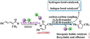 Graphical abstract: The role of halogen bonds in the catalytic mechanism of the iso-Nazarov cyclization reaction: a DFT study