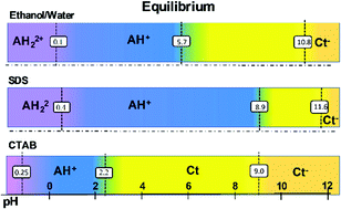 Graphical abstract: Modulating the thermodynamics, kinetics and photochemistry of 7-diethylamino-4′-dimethylaminoflavylium in water/ethanol, SDS and CTAB micelles