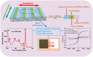 Graphical abstract: Pseudo-tricolor typed nanobelts and arrays simultaneously endowed with conductive anisotropy, magnetism and white fluorescence