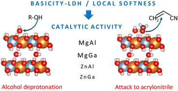 Graphical abstract: Activated layered double hydroxides: assessing the surface anion basicity and its connection with the catalytic activity in the cyanoethylation of alcohols