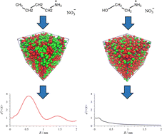 Graphical abstract: Highlighting the difference in nanostructure between domain-forming and domainless protic ionic liquids