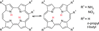 Graphical abstract: Spectroscopic investigation of photophysics and tautomerism of amino- and nitroporphycenes