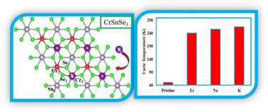 Graphical abstract: Enhanced Curie temperature in partially decorated CrSnSe3 monolayer with alkali metals (Li, Na, and K)