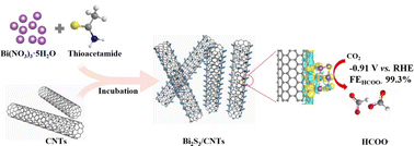 Graphical abstract: Bi2S3 nanorods grown on multiwalled carbon nanotubes as highly active catalysts for CO2 electroreduction to formate