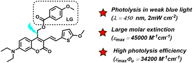 Graphical abstract: Visible-light activatable coumarin-based phototriggers for fluorescence imaging with ultra-high photolysis efficiency