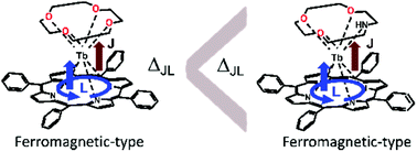 Graphical abstract: Magnetic interaction of photoexcited terbium–porphyrin complexes with non-aromatic ligands having different symmetries