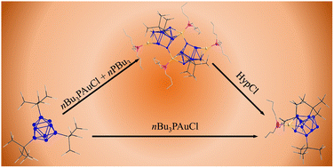 Graphical abstract: Substitution of Hyp (Hyp = Si(SiMe3)3) at metalloid [Ge9(Hyp)3]− clusters using phosphine stabilized Au(i)Cl