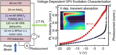 Graphical abstract: Voltage-dependent excitation dynamics in UV-absorbing organic photovoltaics with efficient charge transfer exciton emission