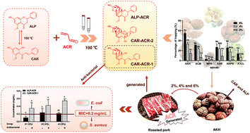 Graphical abstract: Dual effects of cardamonin/alpinetin and their acrolein adducts on scavenging acrolein and the anti-bacterial activity from Alpinia katsumadai Hayata as a spice in roasted meat