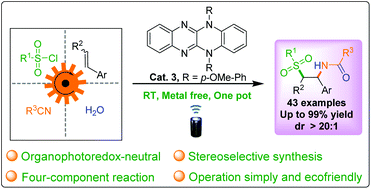 Graphical abstract: Organophotoredox catalytic four-component radical-polar crossover cascade reactions for the stereoselective synthesis of β-amido sulfones
