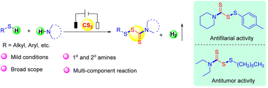 Graphical abstract: Electrochemical synthesis of carbamo(dithioperoxo)thioates through the dehydrogenation coupling of thiols and amines and the insertion of CS2