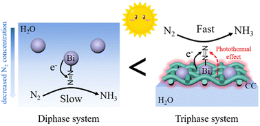 Graphical abstract: Enhanced photocatalytic ammonia synthesis over a Bi/carbon cloth float: triphase reaction system-assisted N2 supply and photothermal co-activation