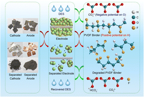 Graphical abstract: Efficient separation of electrode active materials and current collector metal foils from spent lithium-ion batteries by a green deep eutectic solvent