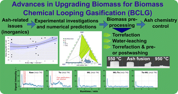 Graphical abstract: Effect of pre-treatment of herbaceous feedstocks on behavior of inorganic constituents under chemical looping gasification (CLG) conditions