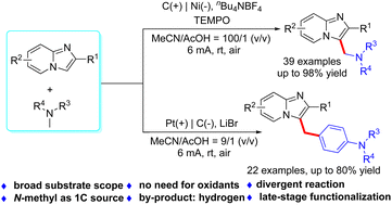 Graphical abstract: Switchable electrooxidative N-methyl amines: access to C3-aminomethylated and C3-arylmethylated imidazo[1,2-a] pyridines