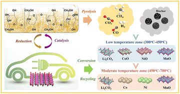 Graphical abstract: Microthermal catalytic aerogenesis of renewable biomass waste using cathode materials from spent lithium-ion batteries towards reversed regulated conversion and recycling of valuable metals