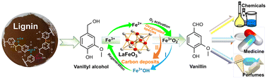 Graphical abstract: Catalytic aerobic oxidation of lignin-based vanillyl alcohol under base–free conditions over an efficient and reusable LaFeO3 perovskite for vanillin production