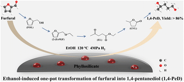 Graphical abstract: Ethanol-induced transformation of furfural into 1,4-pentanediol over a Cu/SiO2 catalyst with enhanced metal–acid sites by copper phyllosilicate