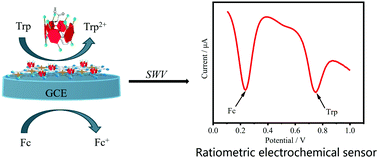 Graphical abstract: Ratiometric electrochemical detection of tryptophan based on ferrocene and carboxylated-pillar[6]arene hybrid metal–organic layers