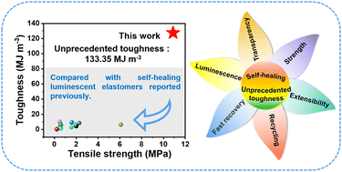 Graphical abstract: Unprecedented toughness in transparent, luminescent, self-healing polymers enabled via hierarchical rigid domain design