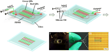 Graphical abstract: Microfluidic static droplet generated quantum dot arrays as color conversion layers for full-color micro-LED displays