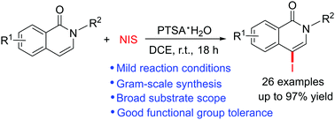 Graphical abstract: p-Toluenesulfonic acid-catalyzed regioselective C4–H iodination of isoquinolin-1(2H)-ones