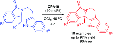 Graphical abstract: Enantioselective intramolecular Pictet–Spengler type annulation of indole-linked 3-methyleneisoindolin-1-ones
